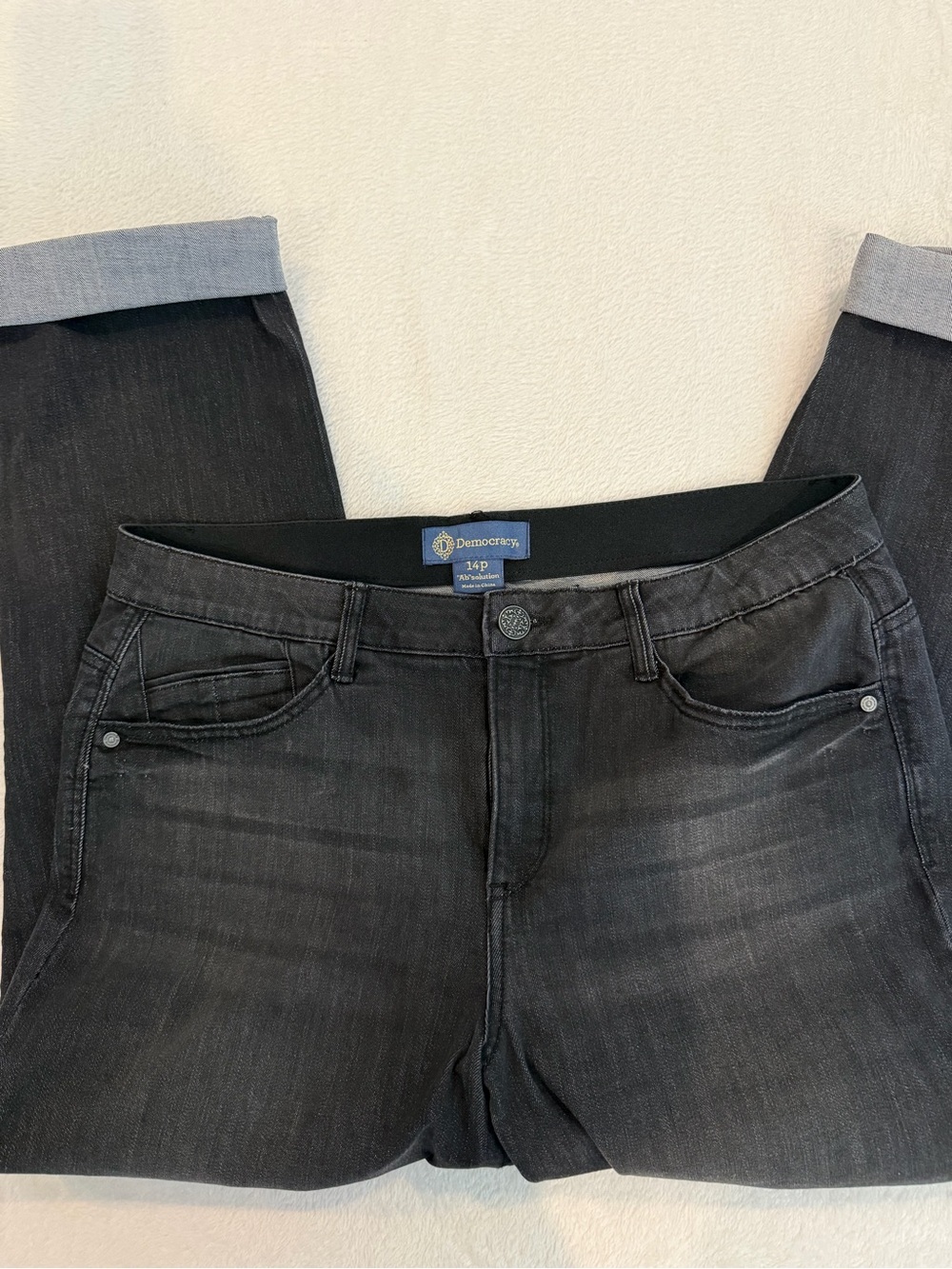 "Ab"solution® Petite Black Denim Cuffed Girlfriend Jeans, 14P - Picture 5 of 10